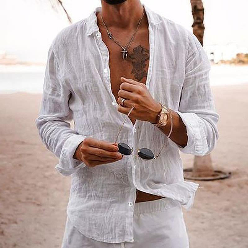 Elias | Men's Linen Long Sleeve Shirt with Lapel Collar and Buttons