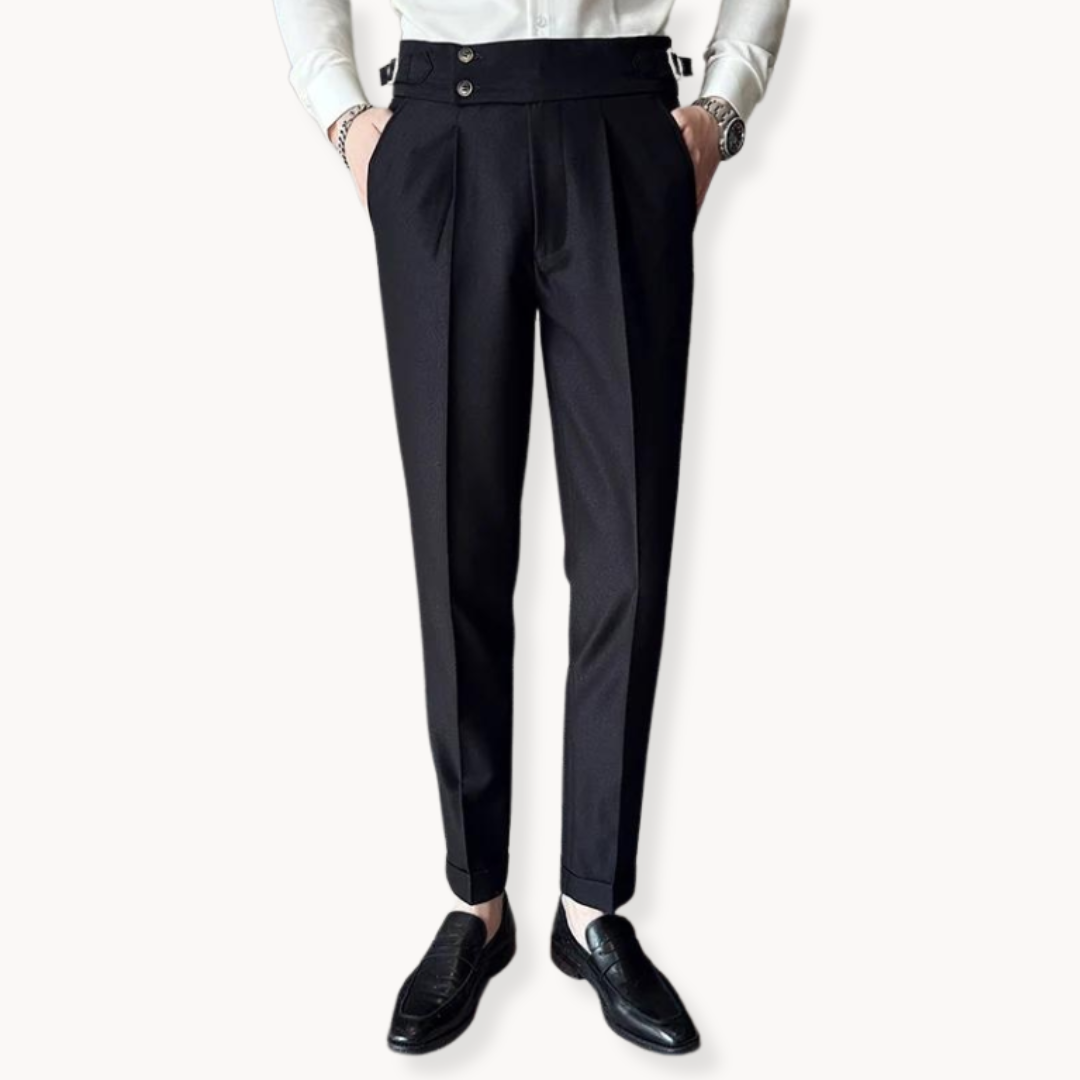Johnny | Men’s High Waist Pleated Trouser with Side Buttons
