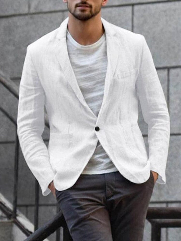 Theo | Men's Linen Blazer with One Button and Chest Pocket