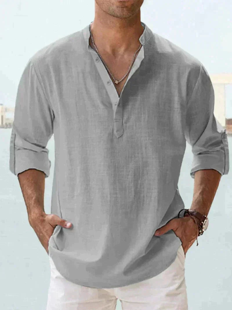 Garry | Men’s Fit Button-Down Linen Shirt with Folded Sleeves