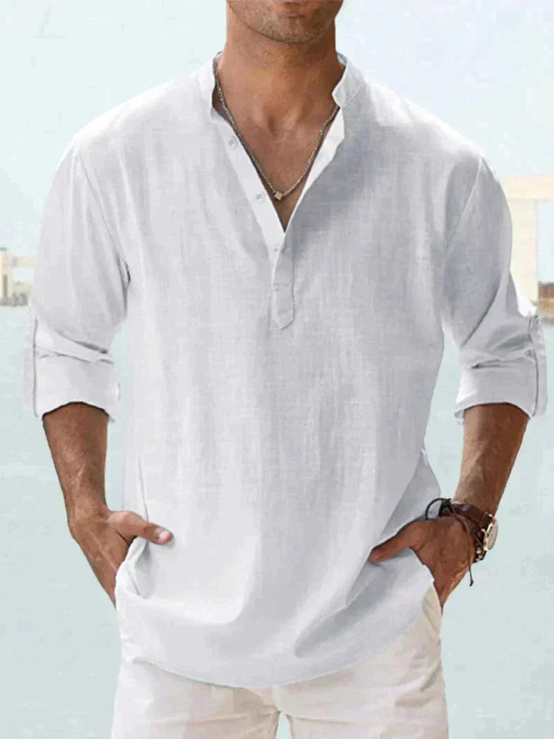 Garry | Men’s Fit Button-Down Linen Shirt with Folded Sleeves