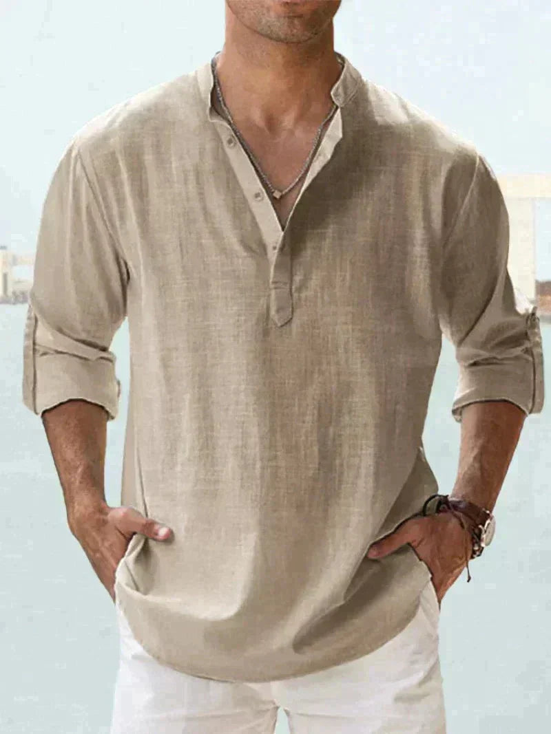 Garry | Men’s Fit Button-Down Linen Shirt with Folded Sleeves