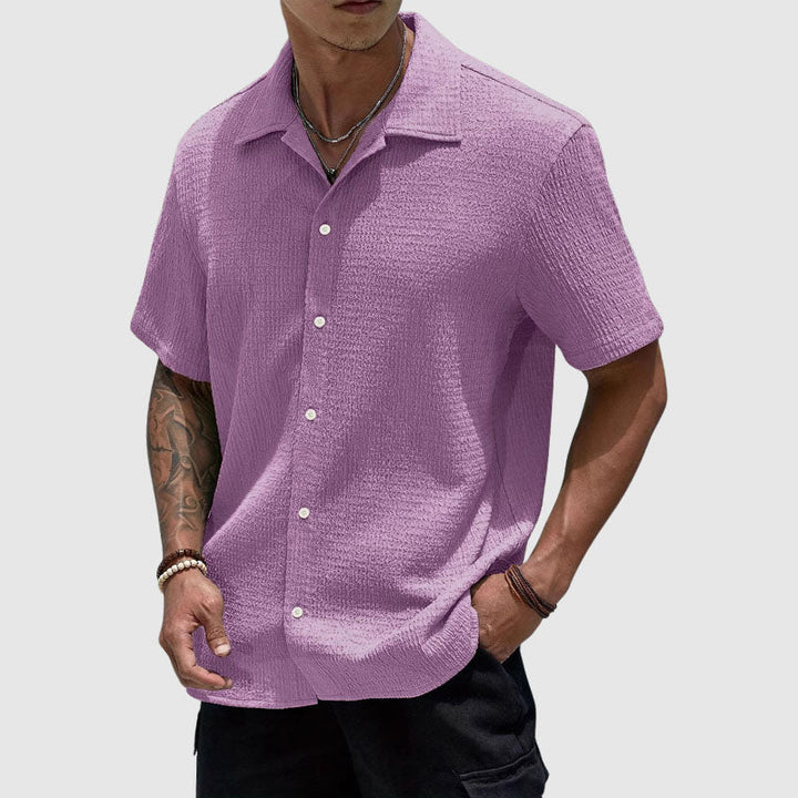 Spencer | Men's Textured Short Sleeve Shirt with Buttons