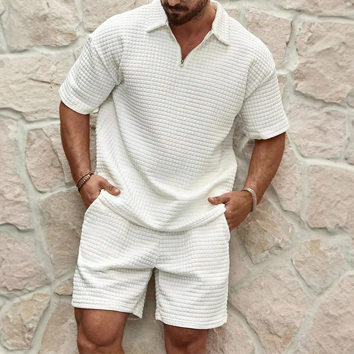 Luca | Men's Two Piece Set with Waffle Quarter Zip Shirt and Shorts