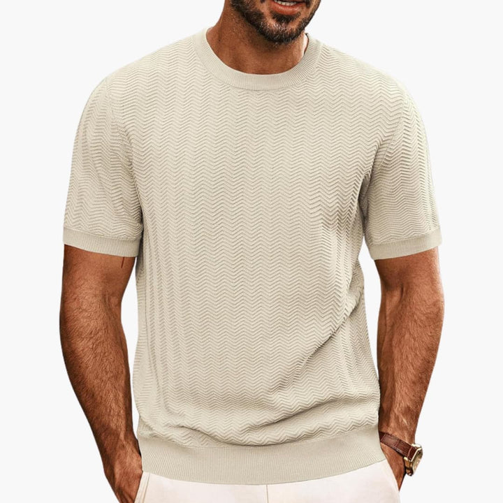 Aaron | Men's Textured Crew Neck T-Shirt with Ribbed Cuff Hem