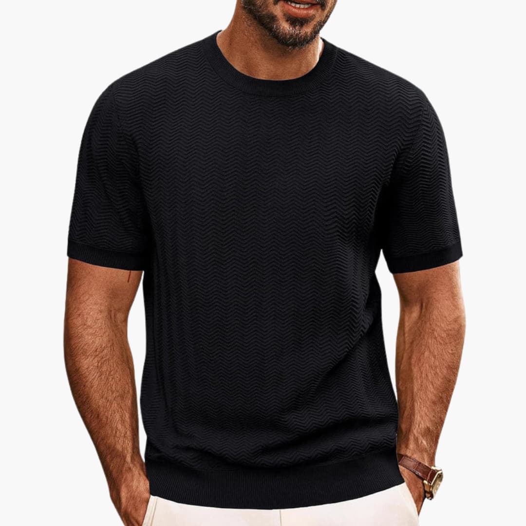 Aaron | Men's Textured Crew Neck T-Shirt with Ribbed Cuff Hem