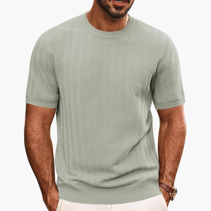 Aaron | Men's Textured Crew Neck T-Shirt with Ribbed Cuff Hem