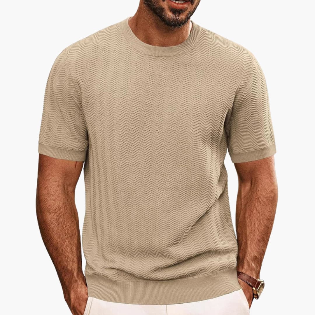 Aaron | Men's Textured Crew Neck T-Shirt with Ribbed Cuff Hem