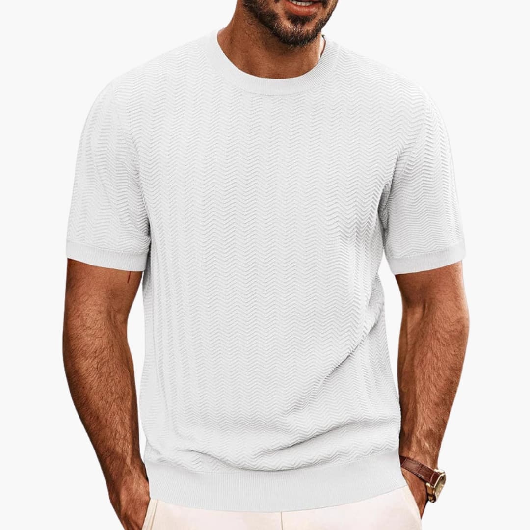 Aaron | Men's Textured Crew Neck T-Shirt with Ribbed Cuff Hem