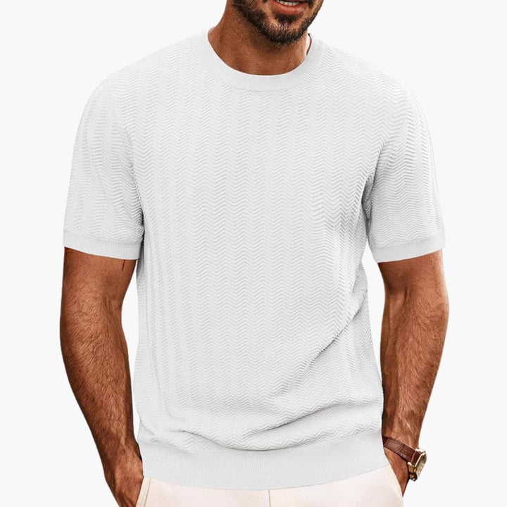 Aaron | Men's Textured Crew Neck T-Shirt with Ribbed Cuff Hem