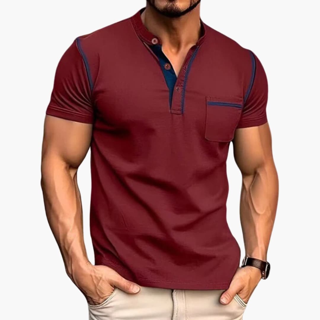Adam | Men's Short Sleeve Quarter Buttoned T-Shirt with Chest Pocket