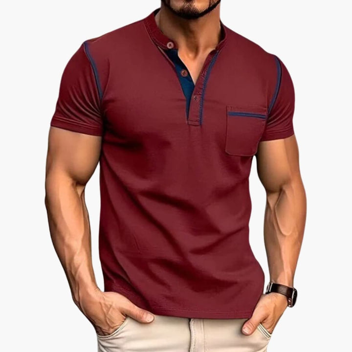 Adam | Men's Short Sleeve Quarter Buttoned T-Shirt with Chest Pocket