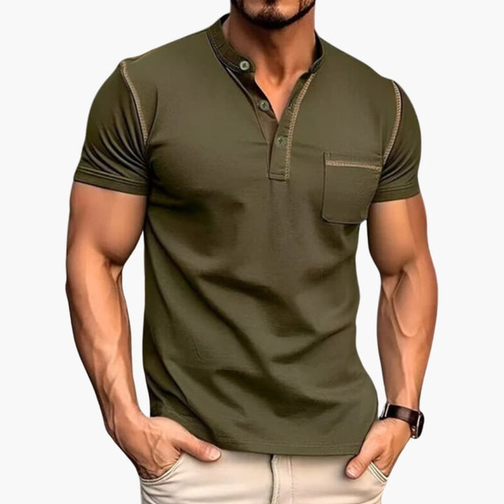 Adam | Men's Short Sleeve Quarter Buttoned T-Shirt with Chest Pocket