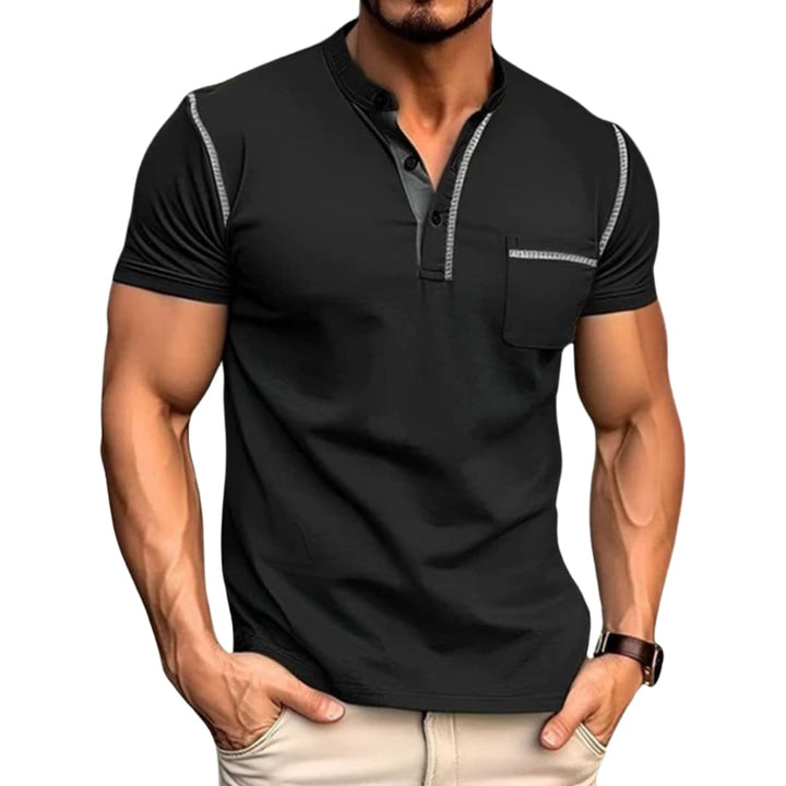Adam | Men's Short Sleeve Quarter Buttoned T-Shirt with Chest Pocket