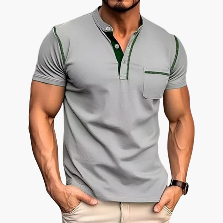 Adam | Men's Short Sleeve Quarter Buttoned T-Shirt with Chest Pocket