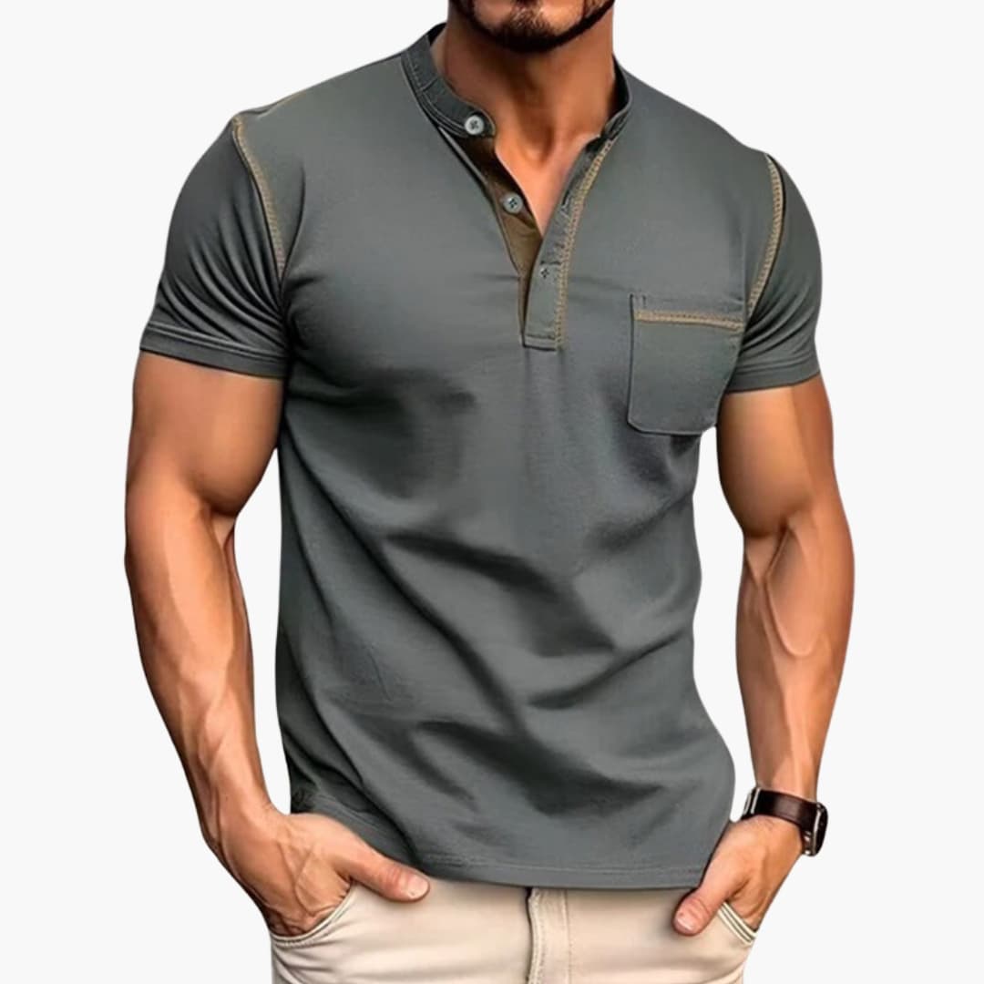 Adam | Men's Short Sleeve Quarter Buttoned T-Shirt with Chest Pocket