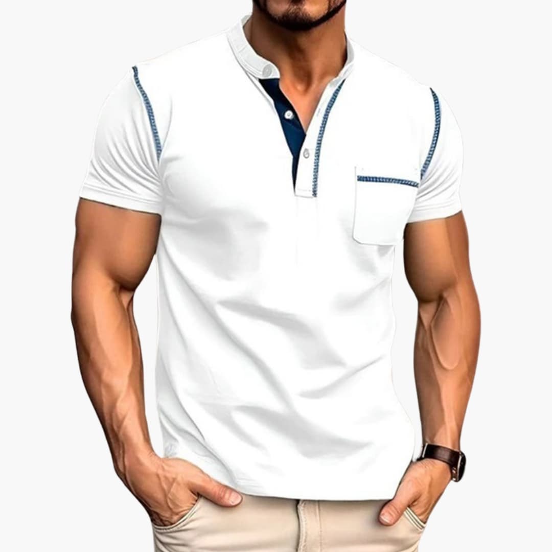 Adam | Men's Short Sleeve Quarter Buttoned T-Shirt with Chest Pocket