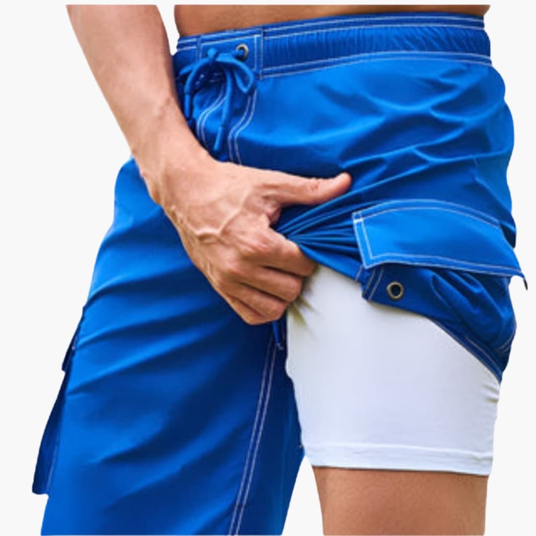 Men’s Stretch Swim Shorts with Inner Lining and Side Cargo Pocket