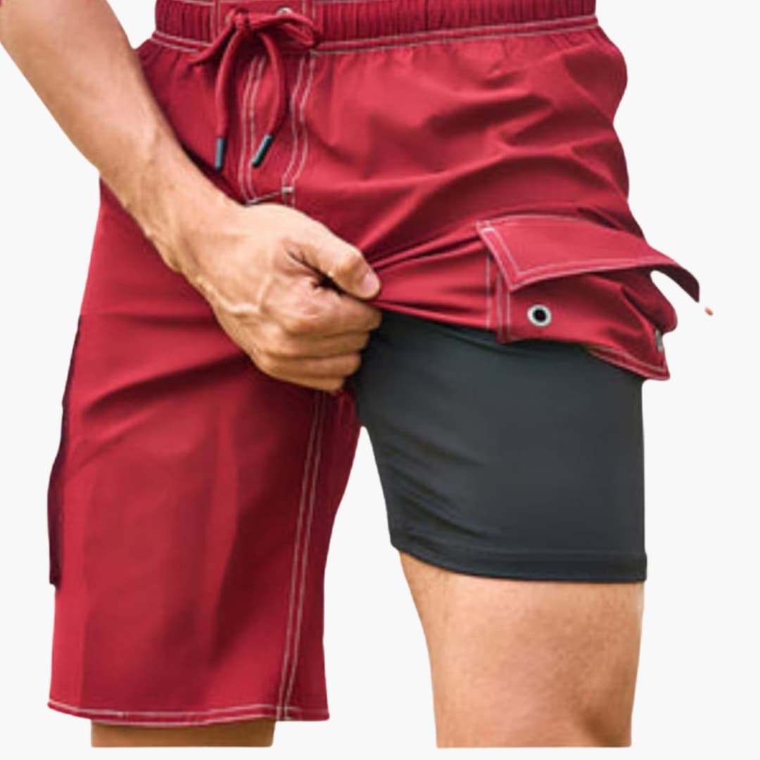 Men’s Stretch Swim Shorts with Inner Lining and Side Cargo Pocket