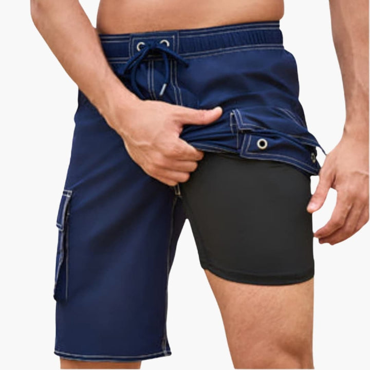 Men’s Stretch Swim Shorts with Inner Lining and Side Cargo Pocket