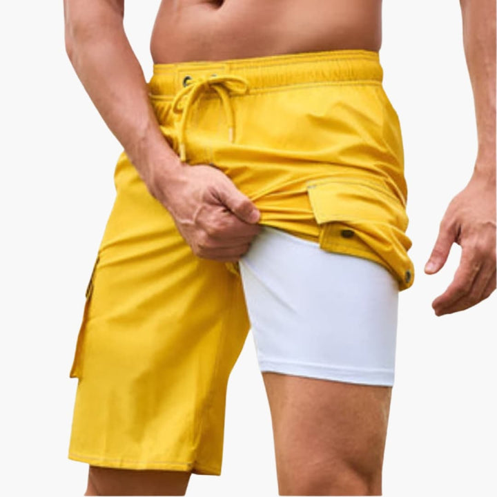 Men’s Stretch Swim Shorts with Inner Lining and Side Cargo Pocket