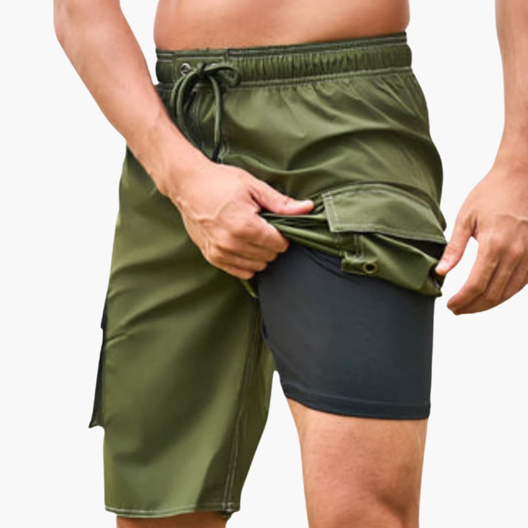 Men’s Stretch Swim Shorts with Inner Lining and Side Cargo Pocket