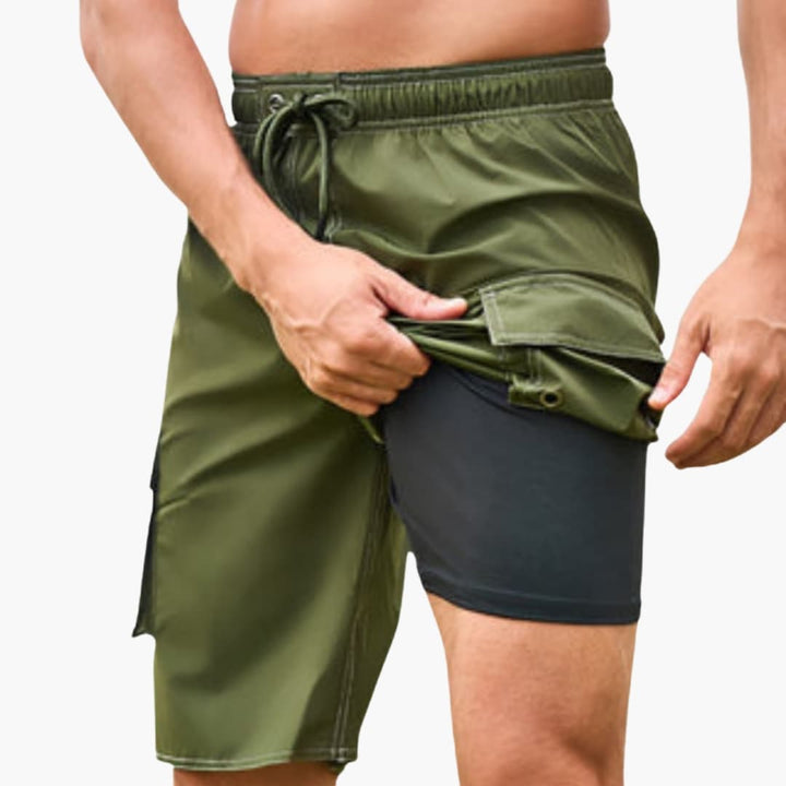 Men’s Stretch Swim Shorts with Inner Lining and Side Cargo Pocket