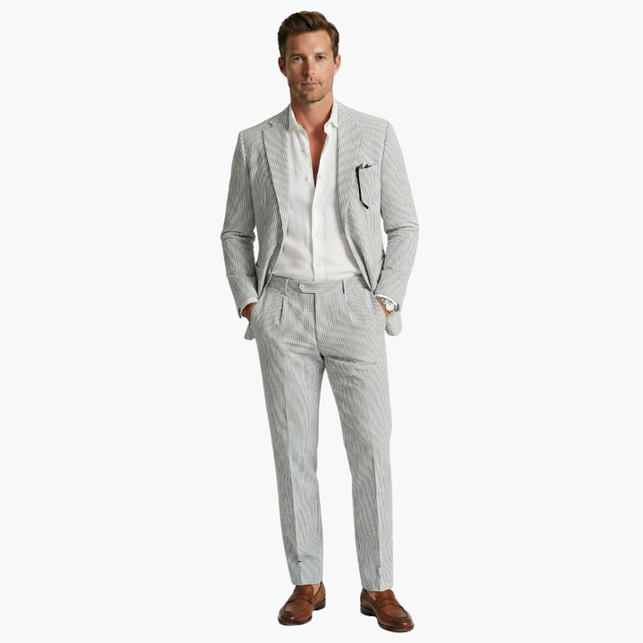 Kyle | Men's Striped Two Piece Set with Blazer and High Waist Trouser
