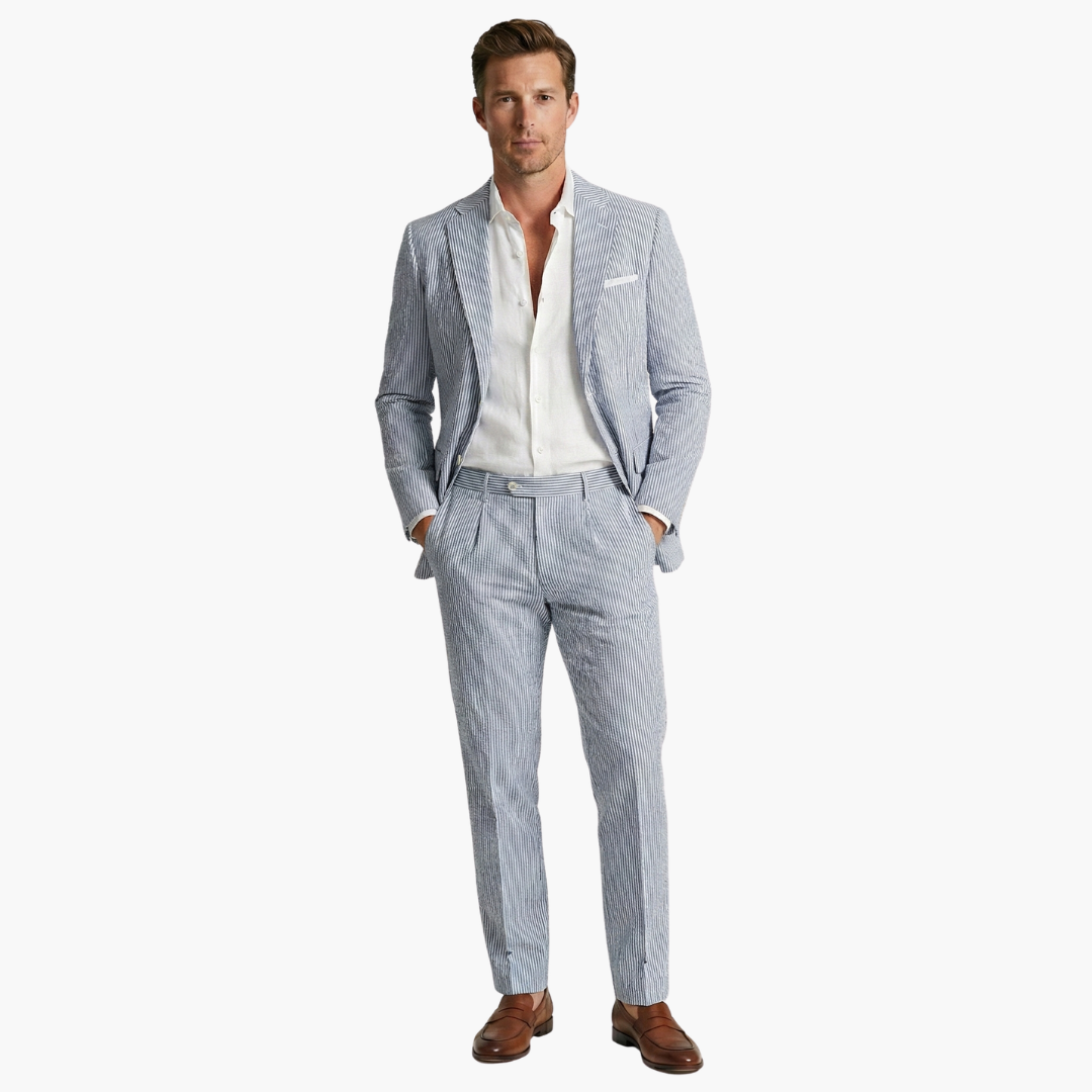 Kyle | Men's Striped Two Piece Set with Blazer and High Waist Trouser