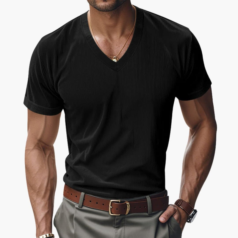 Ryan | Men's Ribbed Short Sleeve T-Shirt with V-Neck