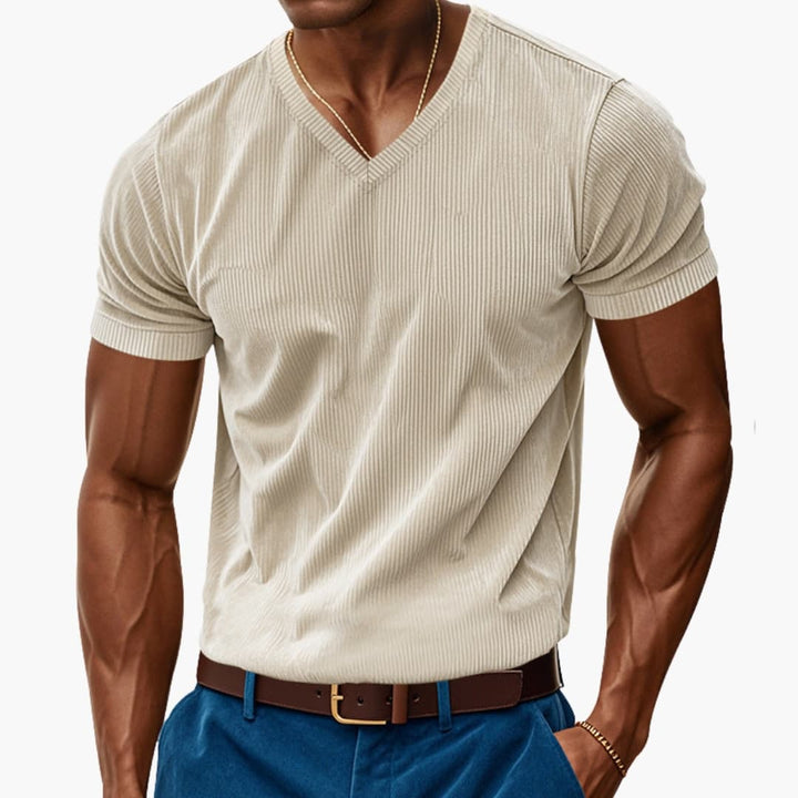 Ryan | Men's Ribbed Short Sleeve T-Shirt with V-Neck
