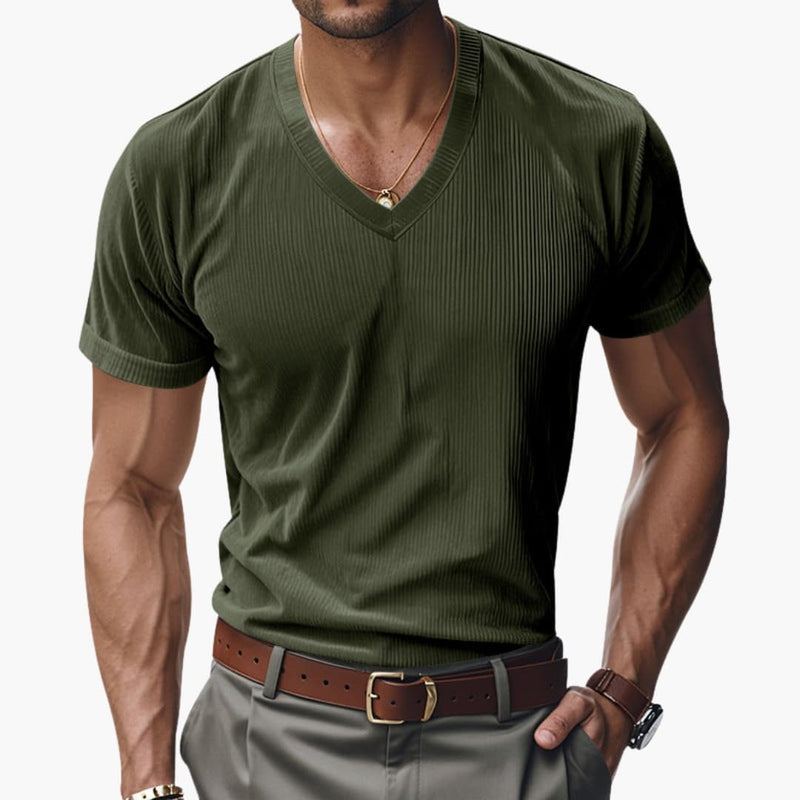 Ryan | Men's Ribbed Short Sleeve T-Shirt with V-Neck