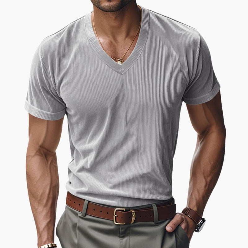 Ryan | Men's Ribbed Short Sleeve T-Shirt with V-Neck