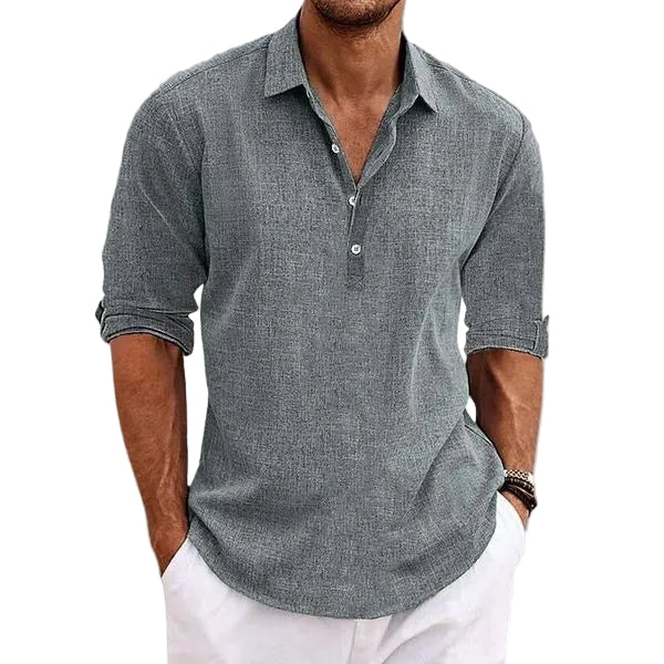 Travis | Men's Linen Folded Sleeve Shirt with Quarter Buttons