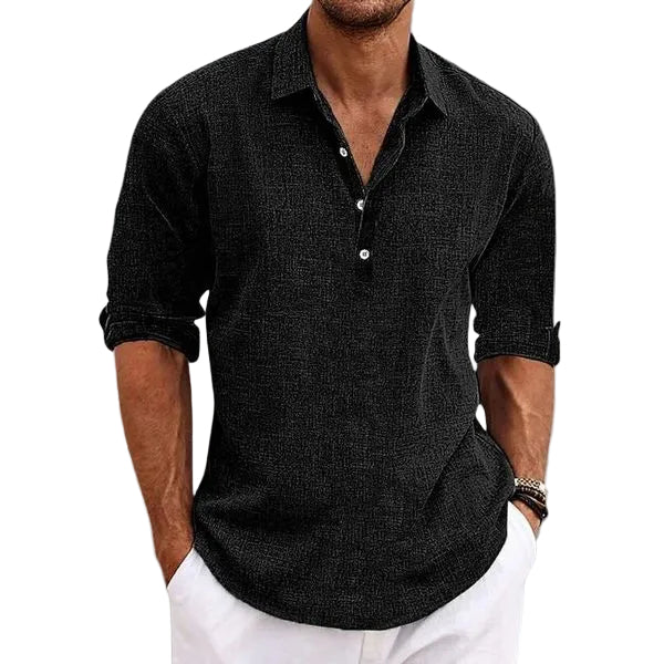 Travis | Men's Linen Folded Sleeve Shirt with Quarter Buttons