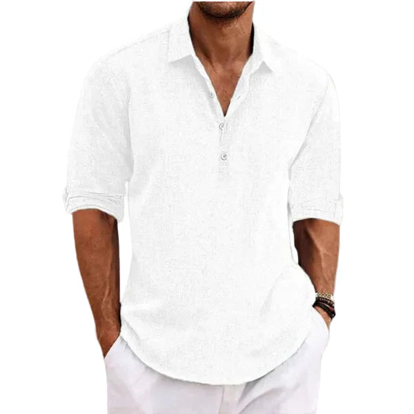 Travis | Men's Linen Folded Sleeve Shirt with Quarter Buttons
