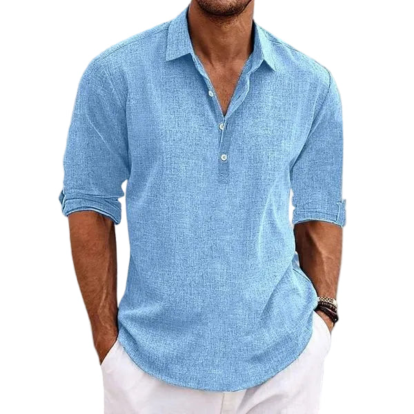 Travis | Men's Linen Folded Sleeve Shirt with Quarter Buttons