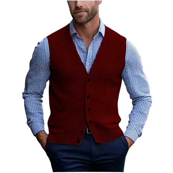 Darwin | Men’s V-neck Knit Vest with Buttons and Pockets