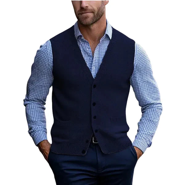Darwin | Men’s V-neck Knit Vest with Buttons and Pockets