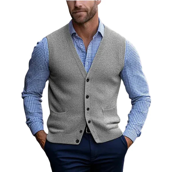 Darwin | Men’s V-neck Knit Vest with Buttons and Pockets
