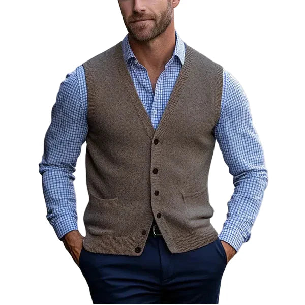 Darwin | Men’s V-neck Knit Vest with Buttons and Pockets