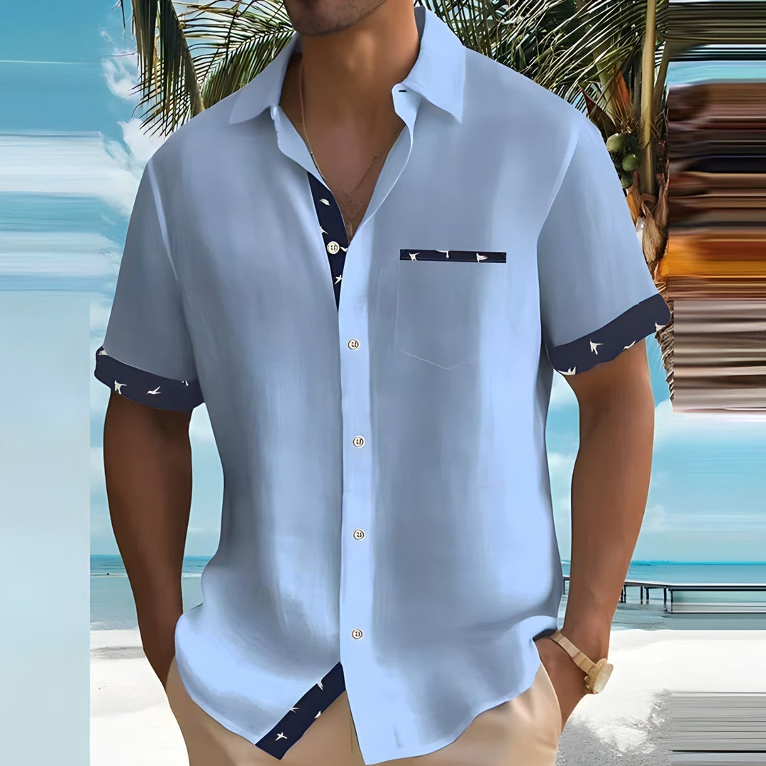 Dwayne | Men’s Casual Short Sleeve Shirt with Buttons and Trim