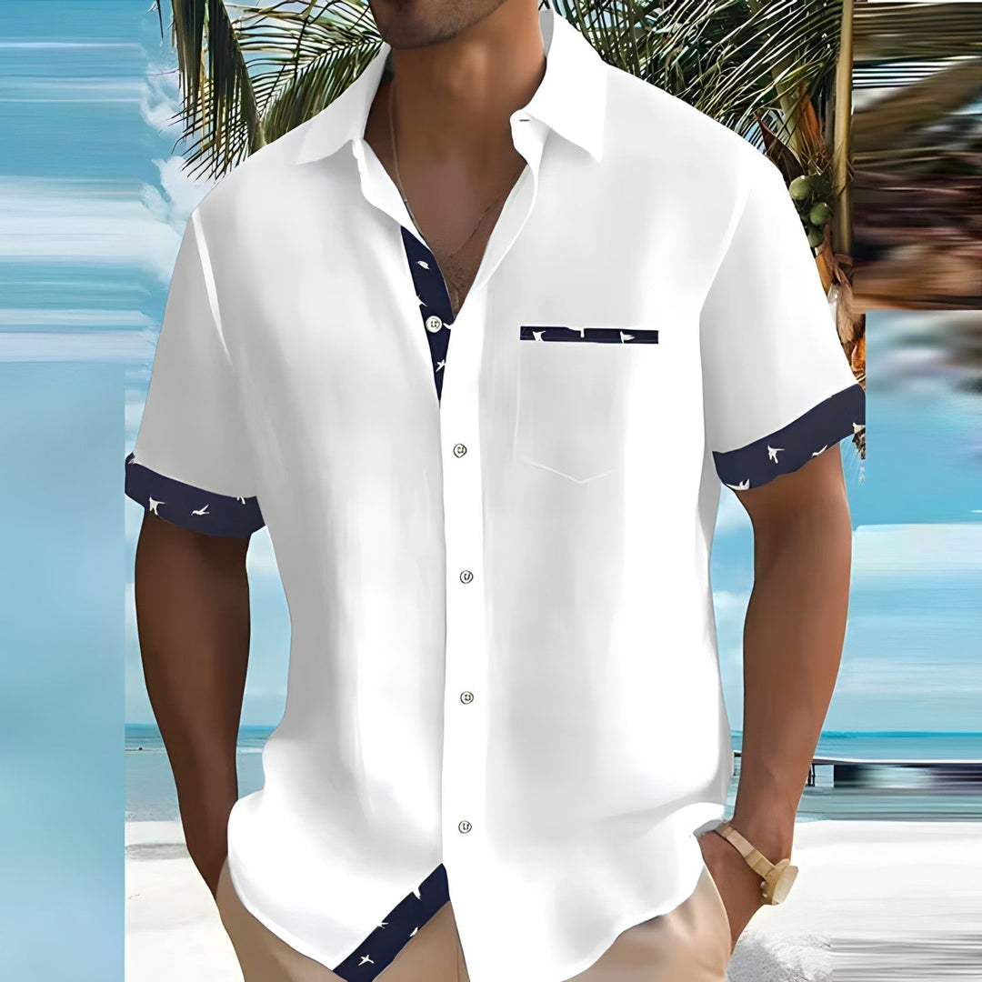 Dwayne | Men’s Casual Short Sleeve Shirt with Buttons and Trim