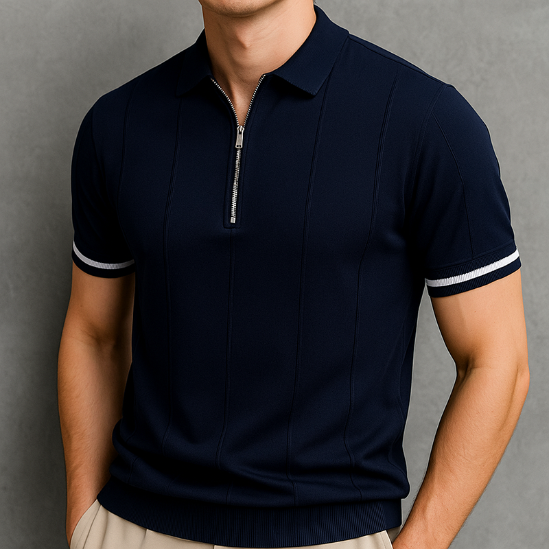 Reed | Men's Quarter Zip Knit Polo Shirt with Cuff Trim