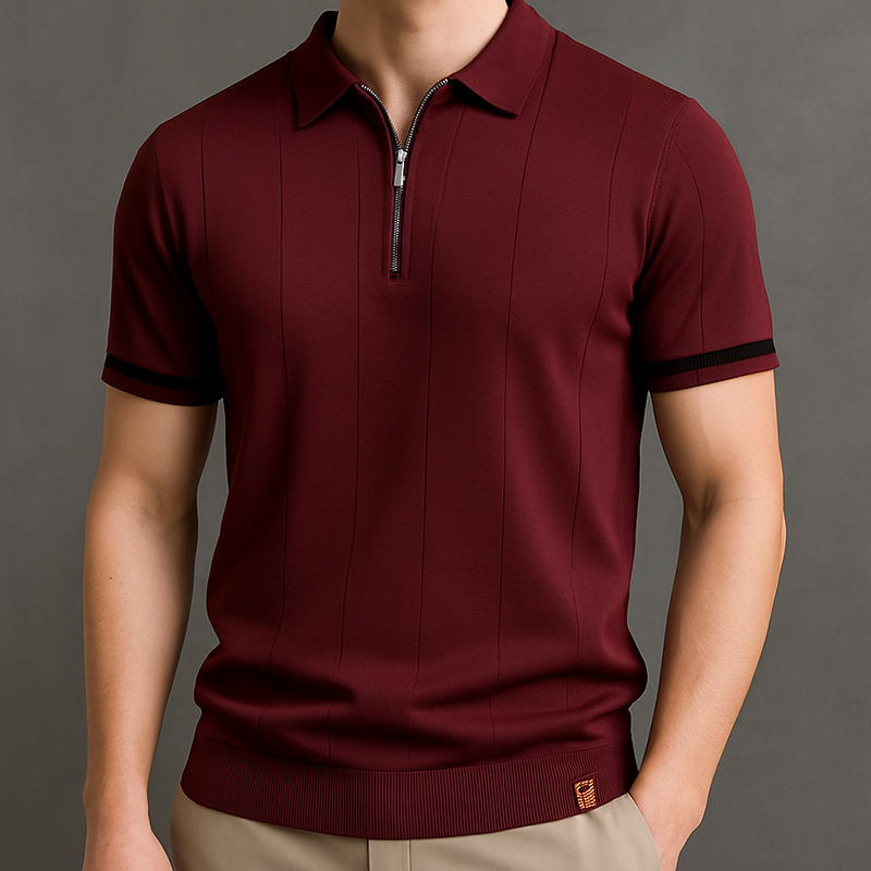 Reed | Men's Quarter Zip Knit Polo Shirt with Cuff Trim