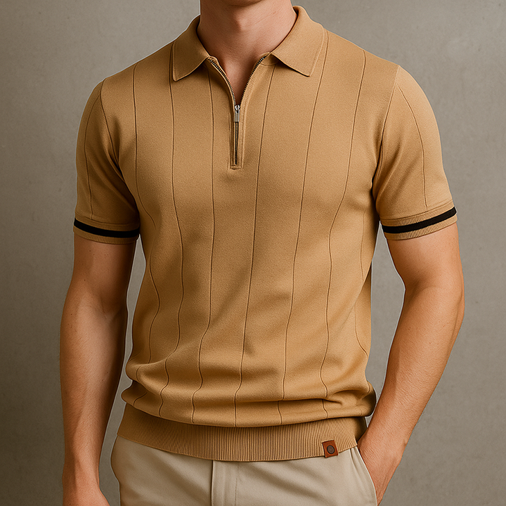 Reed | Men's Quarter Zip Knit Polo Shirt with Cuff Trim
