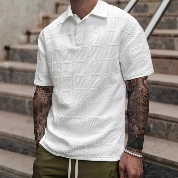 Adrian | Men's Classic Textured Polo Shirt with Quarter Buttons
