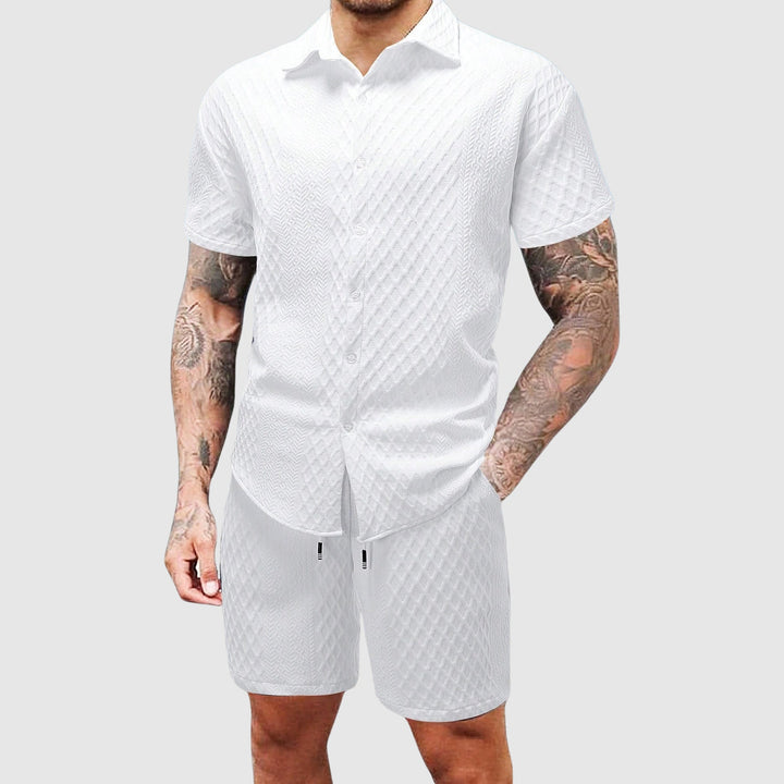 Brock | Men's Ribbed Two Piece Set with Shirt and Drawstring Shorts