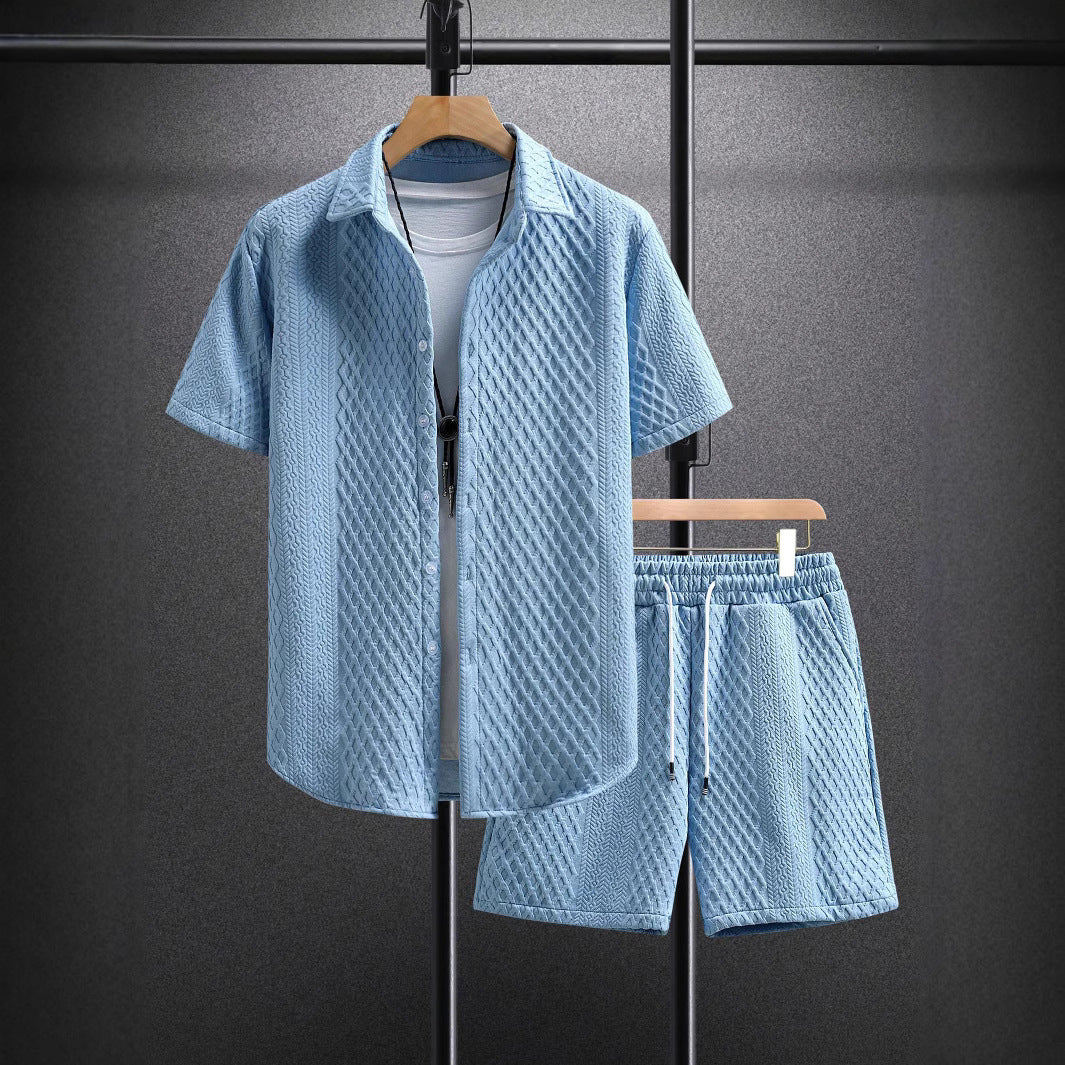 Brock | Men's Ribbed Two Piece Set with Shirt and Drawstring Shorts