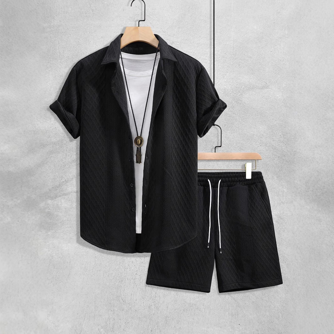 Brock | Men's Ribbed Two Piece Set with Shirt and Drawstring Shorts